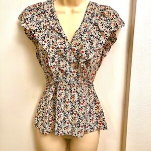 Max Studio Flirty Floral Ruffle Blouse Tunic